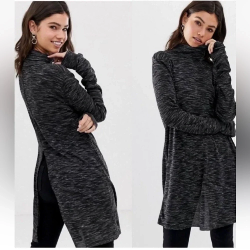 Free People Dress L Split Back Stonecold Ribbed Tunic Top We The Turtleneck